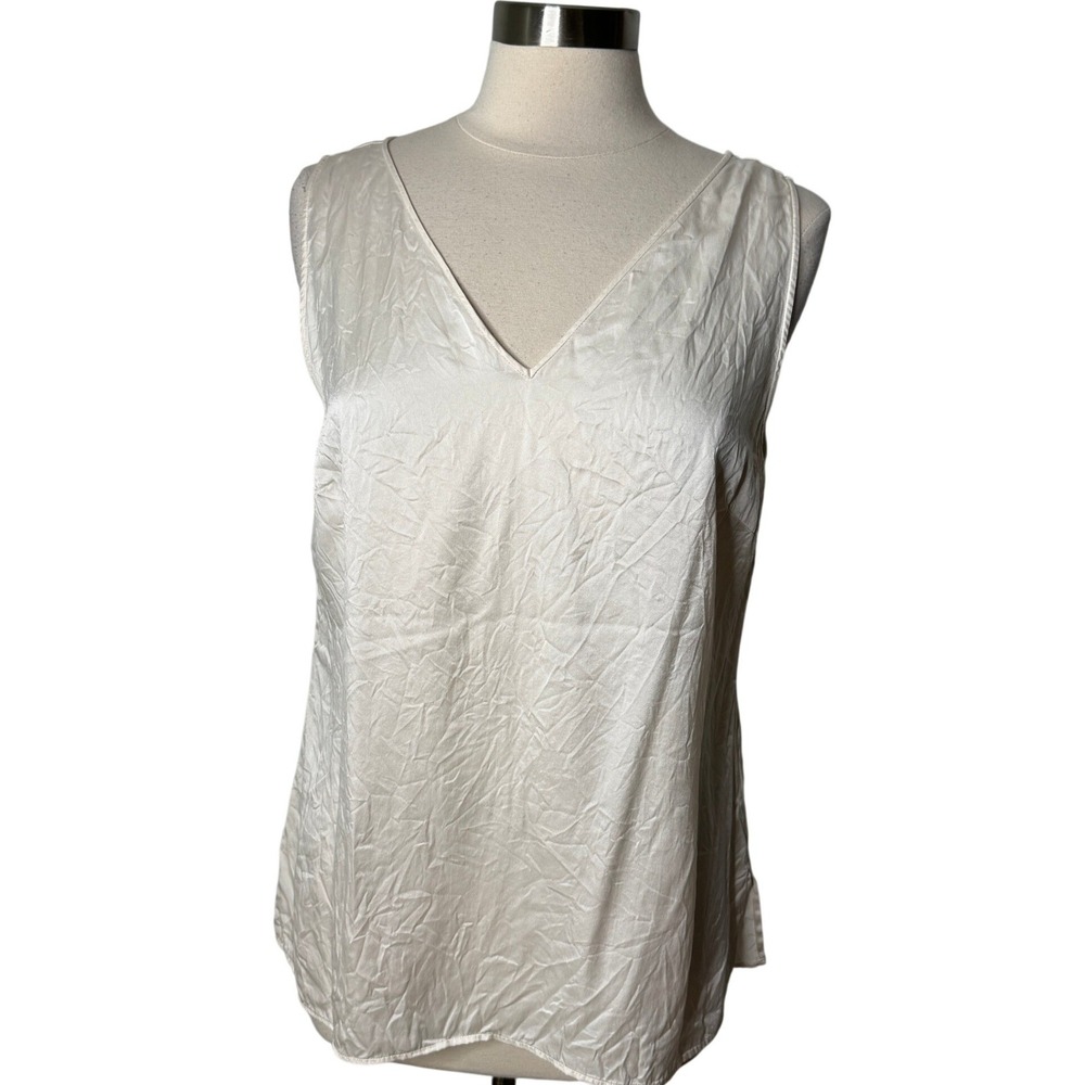 Ravella Amalfi Pure Silk V-Neck Sleeveless Tank Top Cream Ivory Womens Large